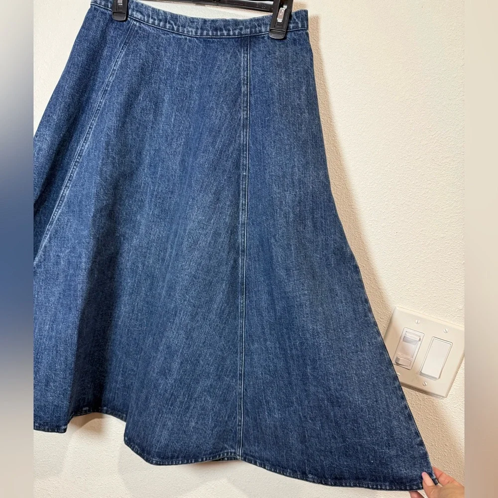 Michael Kors Denim A-Line Midi Skirt 8 Made in Italy 100% Cotton - Picture 4 of 9